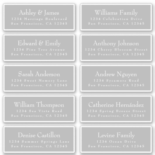 Chic Typography Gray Wedding Guest Adresetiketten Sticker (Voorkant)