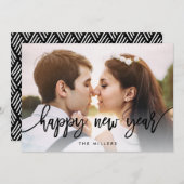 Chic Typography Happy Nieuwjaarsfoto Feestdagenkaart (Voorkant / Achterkant)