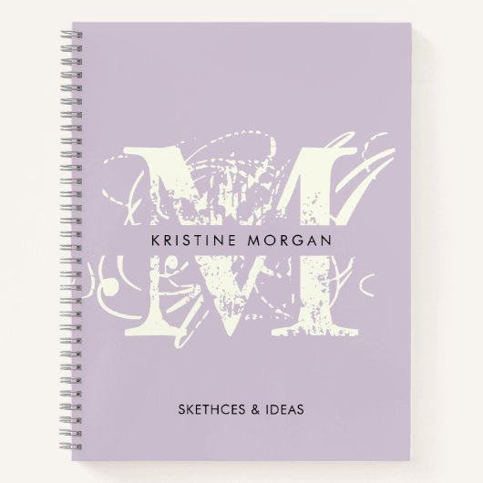 Chic typography lavender monogram name notitieboek (Voorkant)