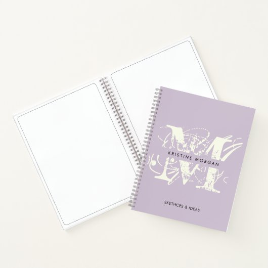 Chic typography lavender monogram name notitieboek (Binnen)