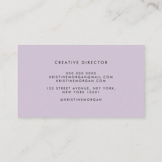 Chic typography lavender monogram name visitekaartje (Achterkant)