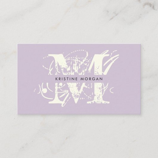 Chic typography lavender monogram name visitekaartje (Voorkant)
