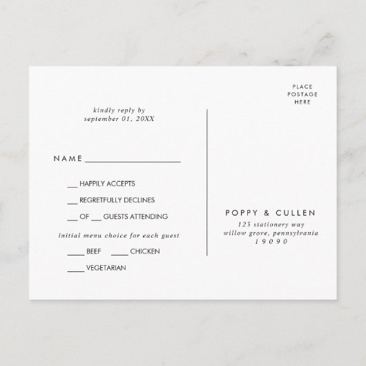 Chic Typography Menu Choice RSVP Briefkaart (Achterkant)