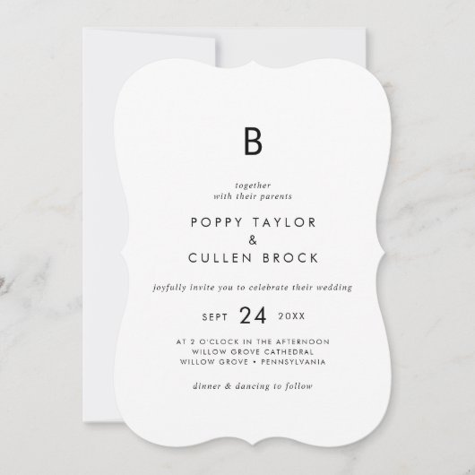 Chic Typography Monogram Wedding Kaart (Voorkant)