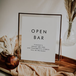 Chic Typography Open Bar Sign Poster