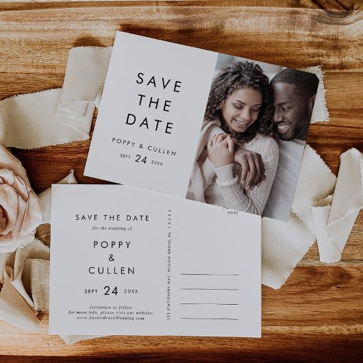 Chic Typography Photo Save the Date Uitnodiging Briefkaart