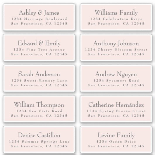 Chic Typography Pink Wedding Guest Adresetiketten Sticker (Voorkant)