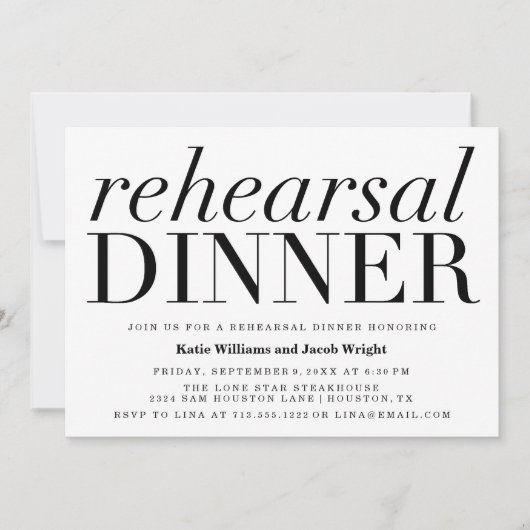 Chic Typography Rehearsal Dinner Invitations Kaart (Voorkant)