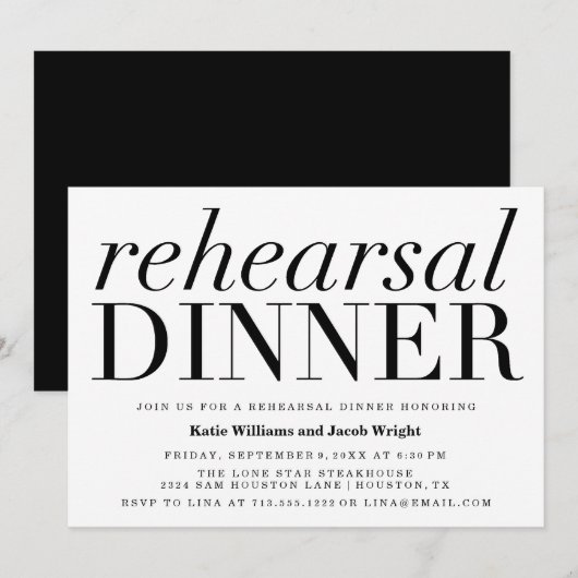 Chic Typography Rehearsal Dinner Invitations Kaart (Voorkant / Achterkant)