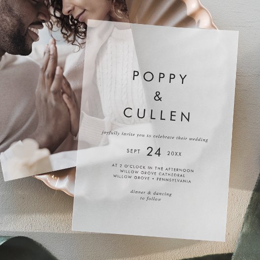 Chic Typography Rustiek Modern Boho Eenvoudige bru Vellum Uitnodigingen