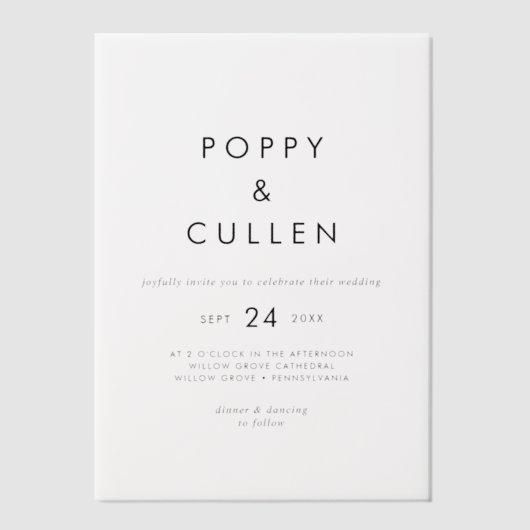 Chic Typography Rustiek Modern Boho Eenvoudige bru Vellum Uitnodigingen (Voorkant)