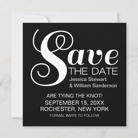 Chic Typography Save the Date Invite, Black (Voorkant)