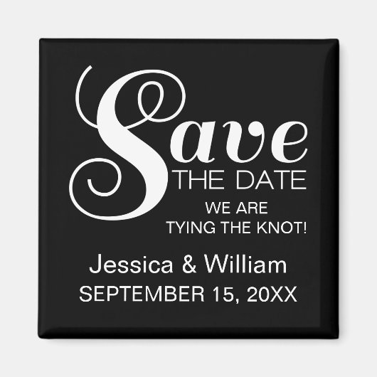 Chic Typography Save the Date Magnet, Black Magneet (Voorkant)