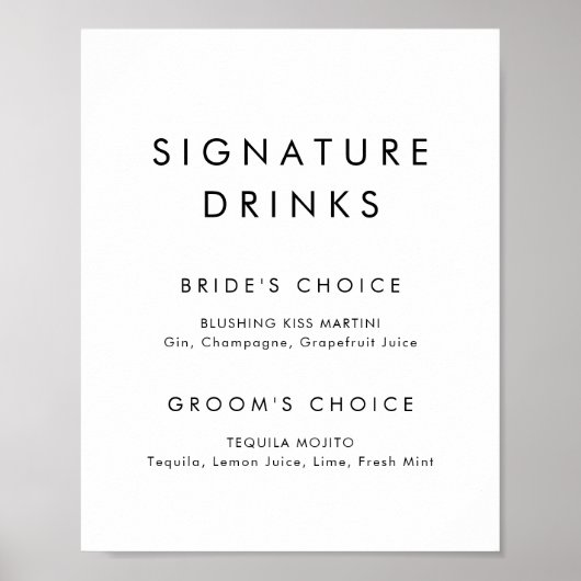 Chic Typography Signature Drinken Sign Poster (Voorkant)
