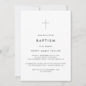 Chic Typography Silver Cross Baptisme Kaart (Voorkant)