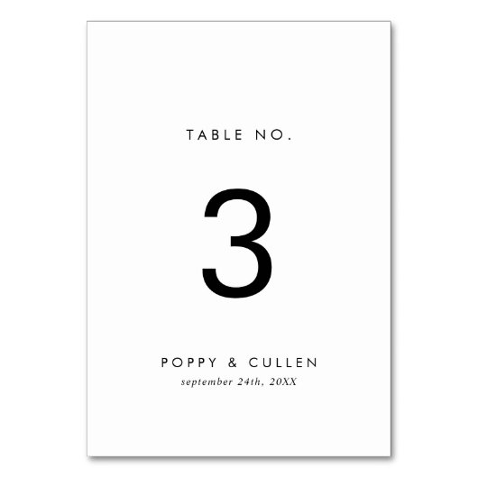 Chic Typography Table Number Kaart (Achterkant)