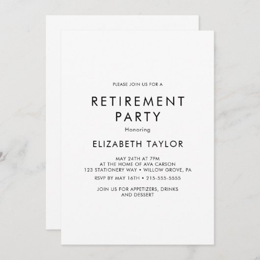 Chic Typography Uitnodiging van het Pensioenfeest (Voorkant / Achterkant)