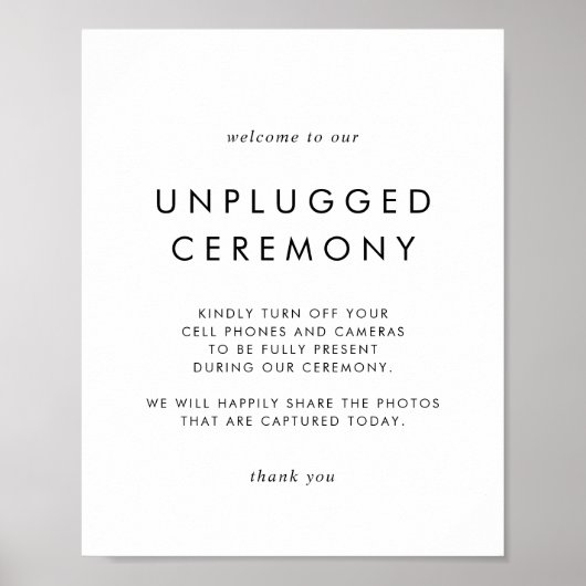Chic Typography Unplugged Ceremony Sign Poster (Voorkant)