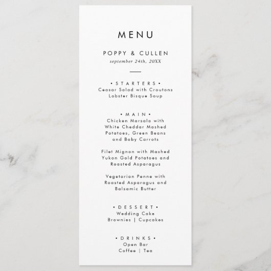 Chic Typography Weddenrenmenu Menu (Voorkant)