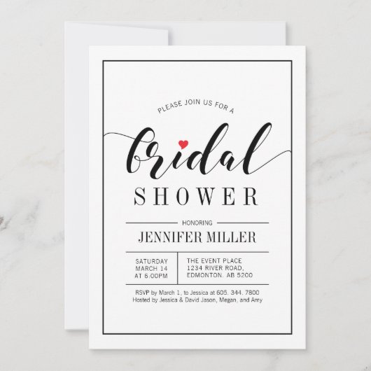 Chic Typography Wedding Bridal Shower Invitations Kaart (Voorkant)