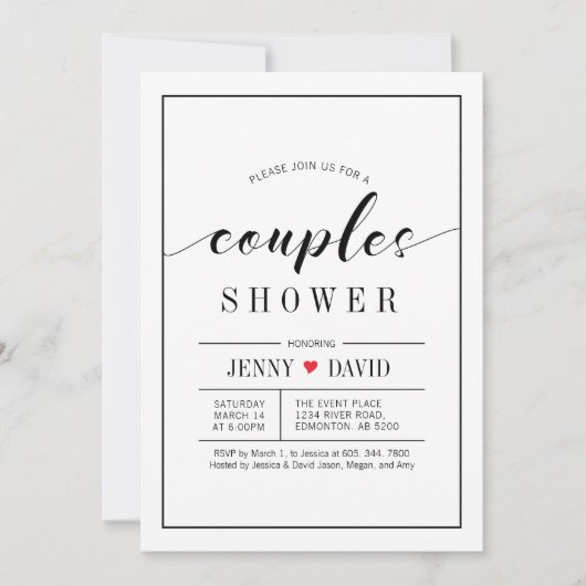 Chic Typography Wedding Couples Shower Invitations Kaart (Voorkant)
