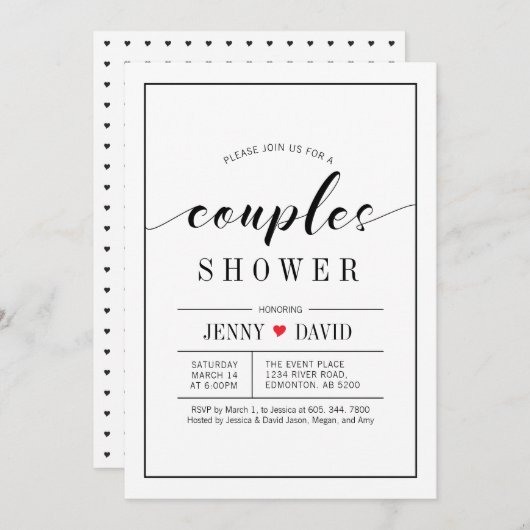 Chic Typography Wedding Couples Shower Invitations Kaart (Voorkant / Achterkant)