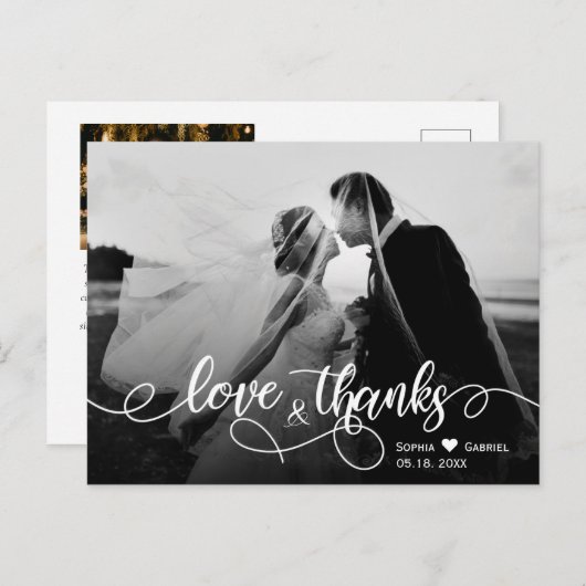 Chic Typography Wedding Dank u Foto Briefkaart (Voorkant / Achterkant)