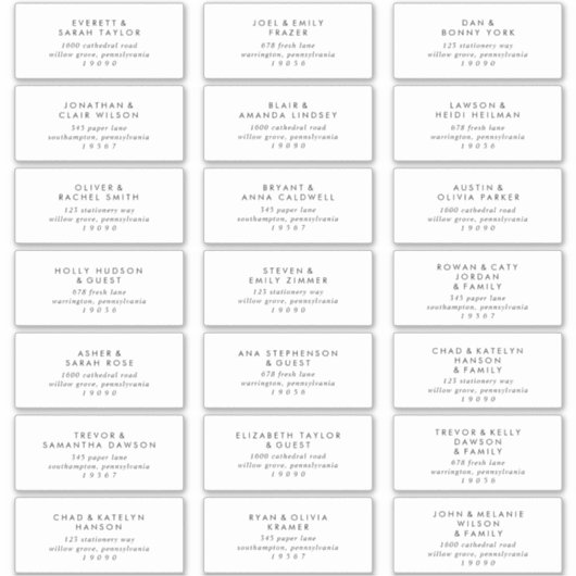 Chic Typography Wedding Guest Adresetiketten Sticker (Voorkant)