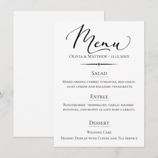 Chic Typography Wedding Menu (Voorkant / Achterkant)