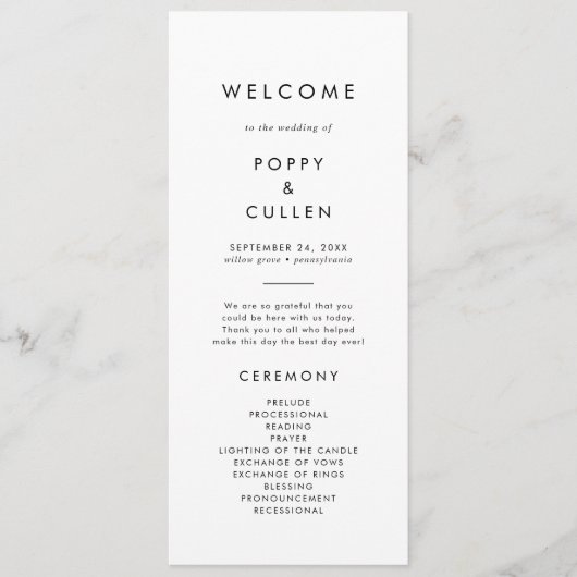 Chic Typography Wedding Programme Programmakaart (Voorkant)
