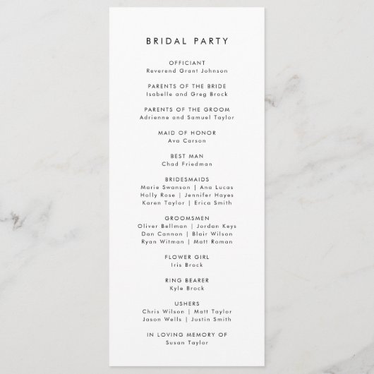 Chic Typography Wedding Programme Programmakaart (Achterkant)