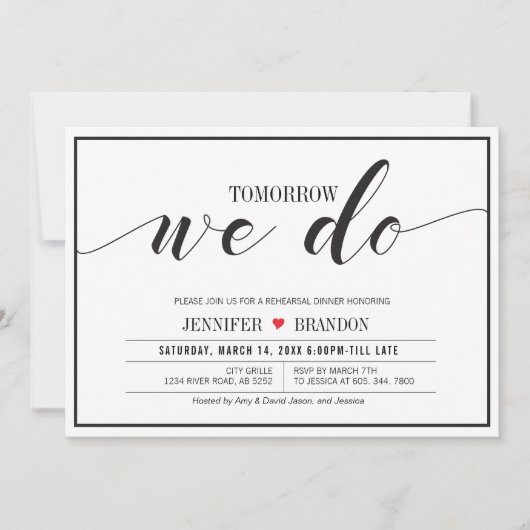 Chic Typography Wedding Rehearsal Dinner Kaart (Voorkant)