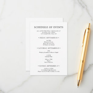 Chic Typography Wedding Weekend Schedule of Events Informatiekaartje