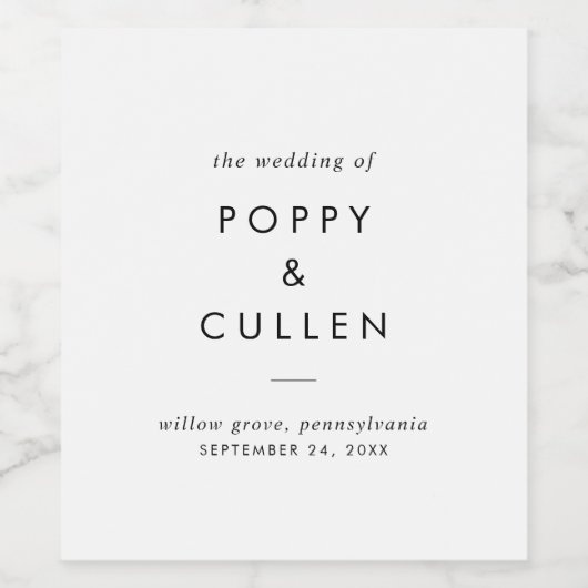 Chic Typography Wedding Wijn Etiket (Enkel label)