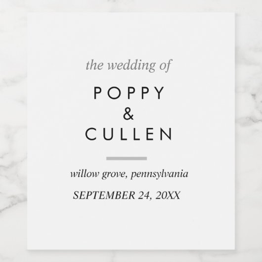 Chic Typography Wedding Wine Label Wijn Etiket (Enkel label)