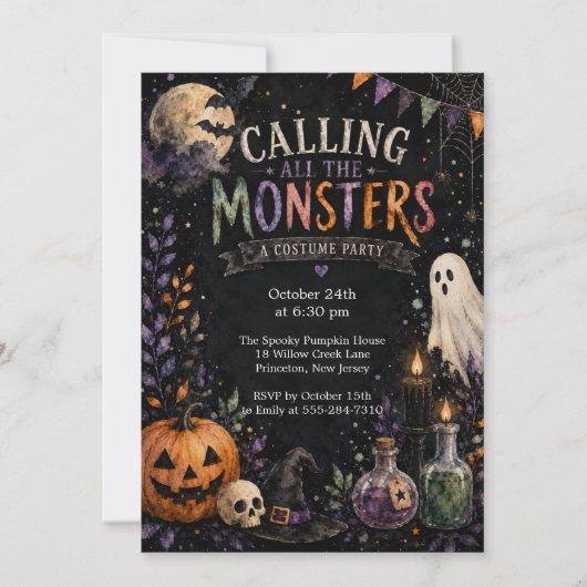 Chic uitnodiging voor het monsterfeest (Voorkant)