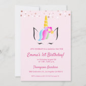 Chic Unicorn Confetti 1e verjaardag Kaart (Voorkant)
