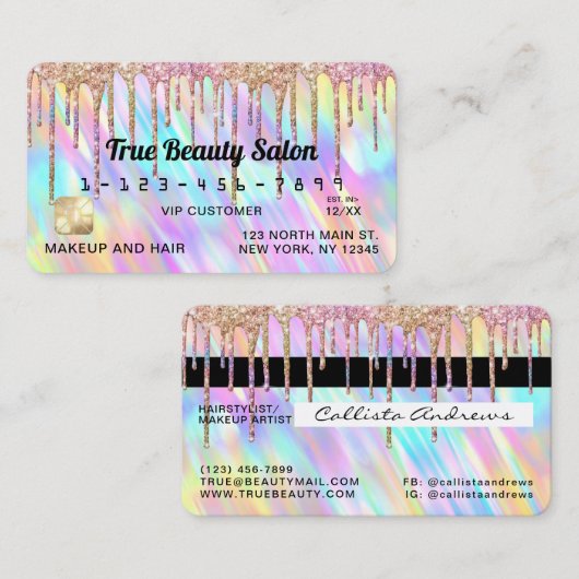 Chic Unicorn Holographic Glitter Drupt Krediet Visitekaartje (Voorkant / Achterkant)