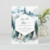 Chic unieke berg bruiloft save the date (Staand voorkant)