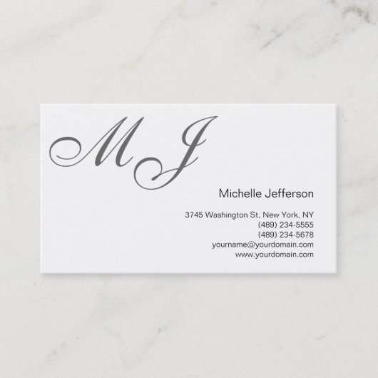 Chic Unique Monogram White Grey Visitekaartje (Voorkant)