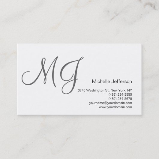 Chic Unique Monogram White Grey Visitekaartje (Voorkant)