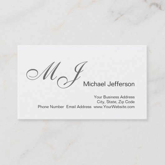 Chic Unique Monogram White Grey Visitekaartje (Voorkant)