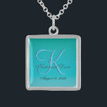 Chic Unique Turquoise Monogram Sterling Zilver Ketting<br><div class="desc">Turquoise blauw water als kleuren.</div>