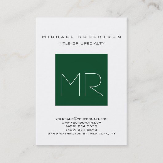 Chic Up Forest Green Monogram White Visitekaartje (Voorkant)