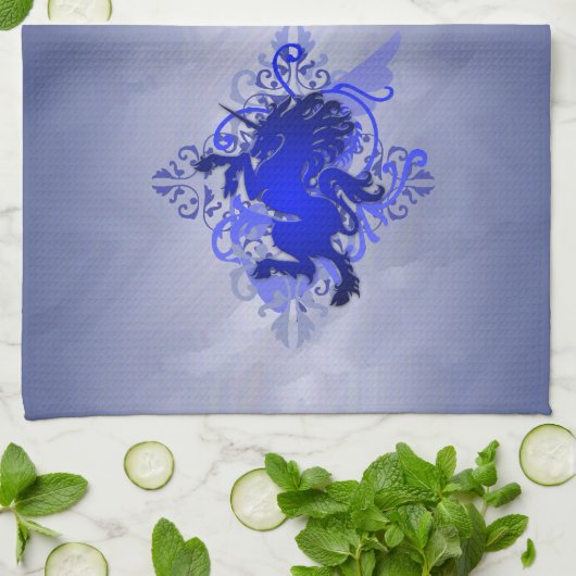 Chic Urban Fantasy Blue Unicorn Kitchen Towels Theedoek (Gevouwen)