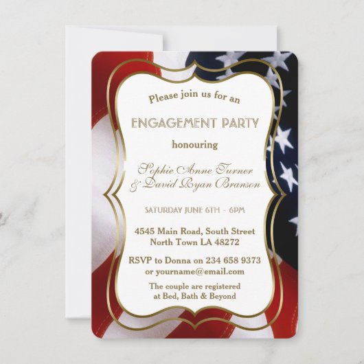 Chic USA Flag Gold Engagement Party nodigt uit Kaart (Voorkant)
