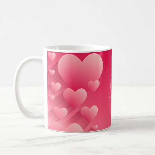 Chic Valentijn roze harten Rode naam Monogram Mok (Links)