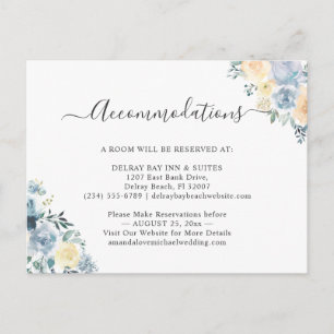Chic Vanilla Blue Floral-accommodatiekaart Uitnodiging Briefkaart