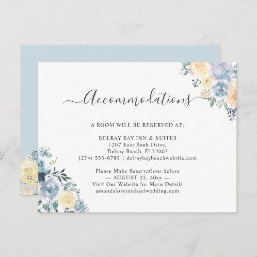 Chic Vanilla Blue Floral Accommodaties Kaart (Voorkant / Achterkant)