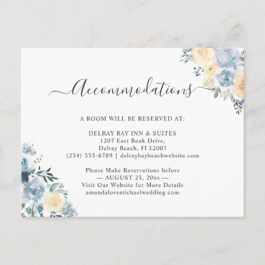Chic Vanilla Blue Floral Accommodaties Kaart (Voorkant)